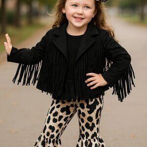 Girl's Black Faux Suede Fringe Lightweight Jacket